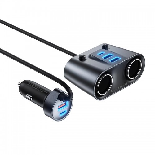 Автомобильный адаптер с прикуривателем Acefast 152W 2-in-1 Car Charger(2C+3A + Dual Cig Lighter) B22 grey