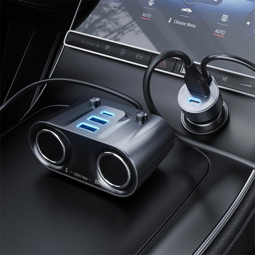 Автомобильный адаптер с прикуривателем Acefast 152W 2-in-1 Car Charger(2C+3A + Dual Cig Lighter) B22 grey