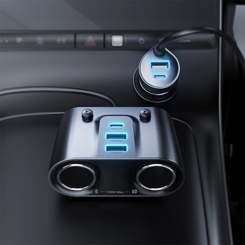 Автомобильный адаптер с прикуривателем Acefast 152W 2-in-1 Car Charger(2C+3A + Dual Cig Lighter) B22 grey
