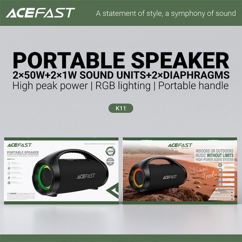 Портативная Bluetooth колонка Acefast K11 Pro IPX5 BT6.0 102W 20h EQ black