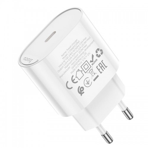 Сетевой адаптер Hoco Fighter single port charger C109A 1Type-C, 3A/20W, PD/QC white
