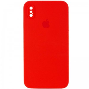 Чехол Silicone Case Square Full Camera Protective (AA) для Apple iPhone X / XS (5.8") Красный / Red