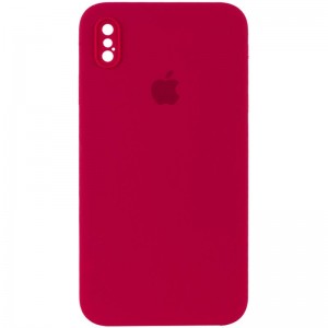 Чохол Silicone Case Square Full Camera Protective (AA) для Apple iPhone X / XS (5.8") Червоний / Rose Red