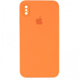 Чохол Silicone Case Square Full Camera Protective (AA) для Apple iPhone X / XS (5.8") Помаранчевий / Papaya
