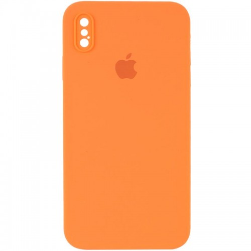 Чехол Silicone Case Square Full Camera Protective (AA) для Apple iPhone X / XS (5.8") Оранжевый / Papaya