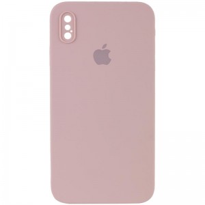Чохол Silicone Case Square Full Camera Protective (AA) для Apple iPhone X / XS (5.8") Рожевий / Pink Sand