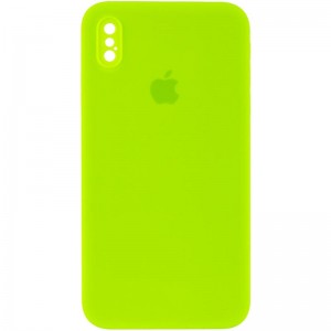 Чохол Silicone Case Square Full Camera Protective (AA) для Apple iPhone X / XS (5.8") Салатовий / Neon green