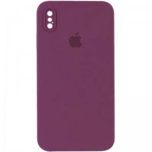 Чохол Silicone Case Square Full Camera Protective (AA) для Apple iPhone X / XS (5.8") Бордовий / Maroon