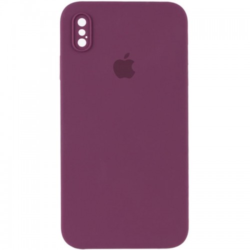 Чохол Silicone Case Square Full Camera Protective (AA) для Apple iPhone X / XS (5.8") Бордовий / Maroon