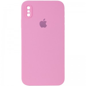 Чохол Silicone Case Square Full Camera Protective (AA) для Apple iPhone X / XS (5.8") Рожевий / Light pink