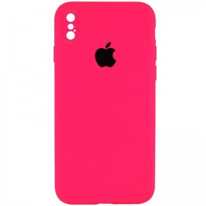 Чохол Silicone Case Square Full Camera Protective (AA) для Apple iPhone X / XS (5.8") Рожевий / Barbie pink