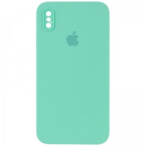 Чохол Silicone Case Square Full Camera Protective (AA) для Apple iPhone X / XS (5.8") Бірюзовий / Turquoise