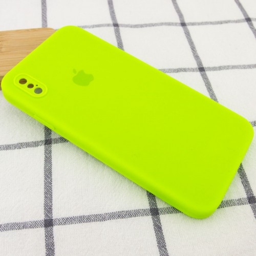 Чохол Silicone Case Square Full Camera Protective (AA) для Apple iPhone XS Max (6.5") Салатовий / Neon green