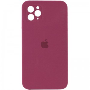Чохол Silicone Case Square Full Camera Protective (AA) для Apple iPhone 11 Pro Max (6.5") Бордовий / Plum