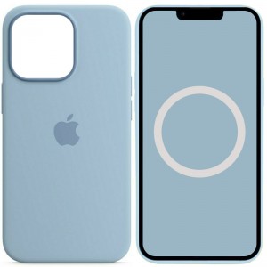 Чехол Silicone case (AAA) с Magsafe и анимацией для Apple iPhone 13 Pro (6.1") Голубой / Blue Fog