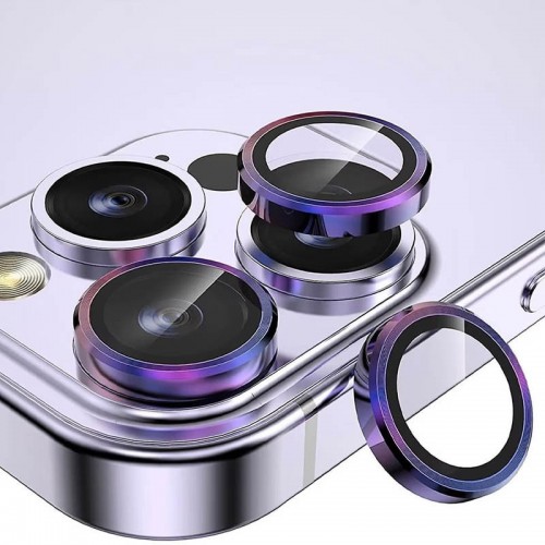 Защитное стекло Metal Classic на камеру (в упак.) для Apple iPhone 14 Pro (6.1") / 14 Pro Max (6.7") Сиреневый / Rainbow