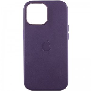 Кожаный чехол Leather Case (AAA) с MagSafe и анимацией для Apple iPhone 14 (6.1") Deep Violet