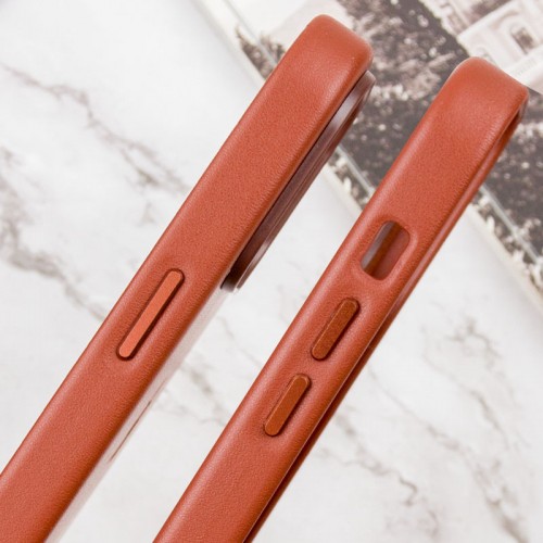 Кожаный чехол Leather Case (AAA) с MagSafe и анимацией для Apple iPhone 14 Pro (6.1") Umber