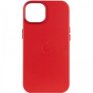Кожаный чехол Leather Case (AA Plus) с MagSafe для Apple iPhone 14 (6.1") Crimson