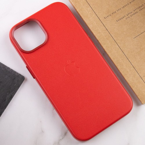 Кожаный чехол Leather Case (AA Plus) с MagSafe для Apple iPhone 14 (6.1") Crimson