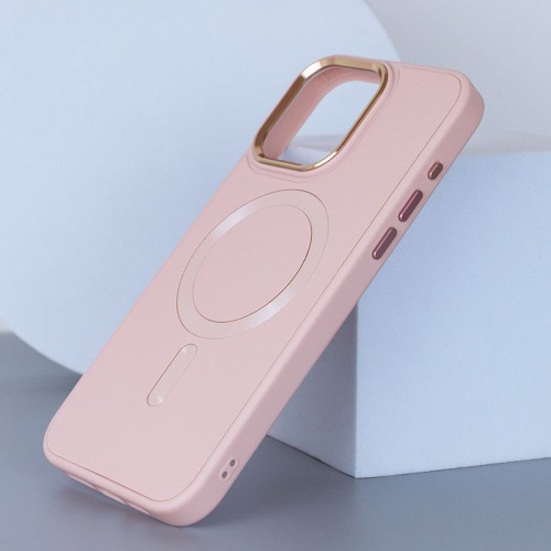 Шкіряний чохол Bonbon Leather Metal Style with MagSafe для Apple iPhone 12 Pro Max (6.7") Рожевий / Light pink