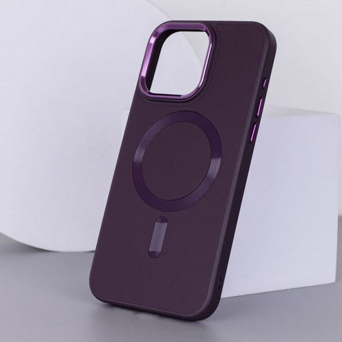 Шкіряний чохол Bonbon Leather Metal Style with MagSafe для Apple iPhone 12 Pro Max (6.7") Фіолетовий / Dark Purple