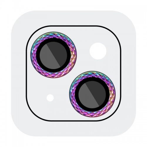 Защитное стекло Metal Shine на камеру (в упак.) для Apple iPhone 15 (6.1") / 15 Plus (6.7") Сиреневый / Rainbow