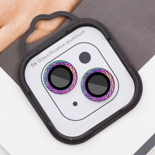 Защитное стекло Metal Shine на камеру (в упак.) для Apple iPhone 15 (6.1") / 15 Plus (6.7") Сиреневый / Rainbow