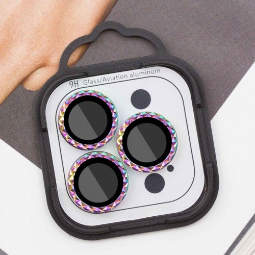 Защитное стекло Metal Shine на камеру (в упак.) для Apple iPhone 15 Pro (6.1") / 15 Pro Max (6.7") Сиреневый / Rainbow