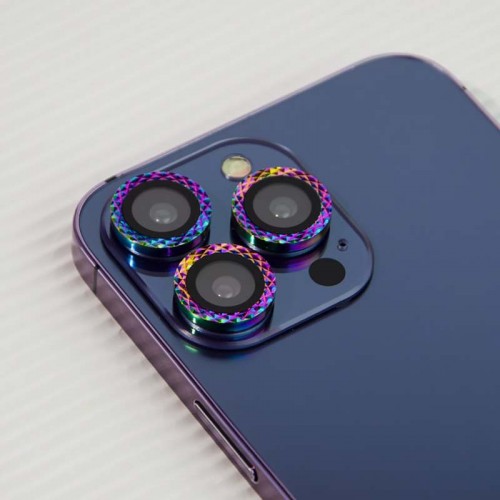 Защитное стекло Metal Shine на камеру (в упак.) для Apple iPhone 15 Pro (6.1") / 15 Pro Max (6.7") Сиреневый / Rainbow
