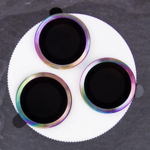 Защитное стекло Metal Classic на камеру (в упак.) для Apple iPhone 15 Pro (6.1") / 15 Pro Max (6.7") Сиреневый / Rainbow