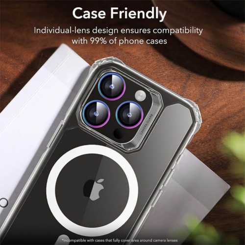 Защитное стекло Metal Classic на камеру (в упак.) для Apple iPhone 15 Pro (6.1") / 15 Pro Max (6.7") Сиреневый / Rainbow