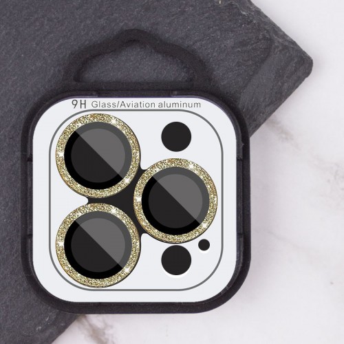 Защитное стекло Metal Sparkles на камеру (в упак.) для Apple iPhone 15 Pro (6.1") /15 Pro Max (6.7") Золотой / Gold