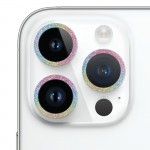 Захисне скло Metal Sparkles на камеру (у упак.) для Apple iPhone 15 Pro (6.1") /15 Pro Max (6.7") Бузковий / Rainbow