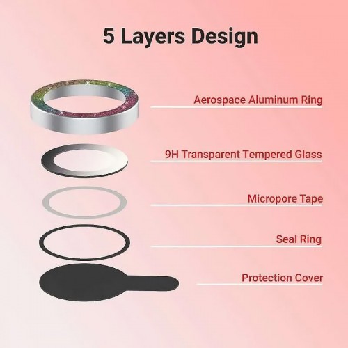 Защитное стекло Metal Sparkles на камеру (в упак.) для Apple iPhone 15 Pro (6.1") /15 Pro Max (6.7") Сиреневый / Rainbow