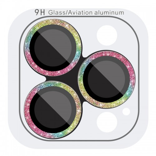 Защитное стекло Metal Sparkles на камеру (в упак.) для Apple iPhone 15 Pro (6.1") /15 Pro Max (6.7") Сиреневый / Rainbow
