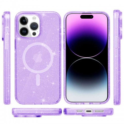 Чохол TPU Galaxy Sparkle (MagFit) для Apple iPhone 14 Pro Max (6.7") Purple+Glitter