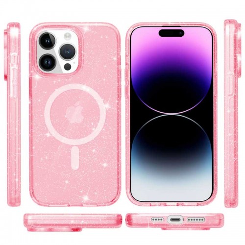Чохол TPU Galaxy Sparkle (MagFit) для Apple iPhone 15 Pro Max (6.7") Pink+Glitter