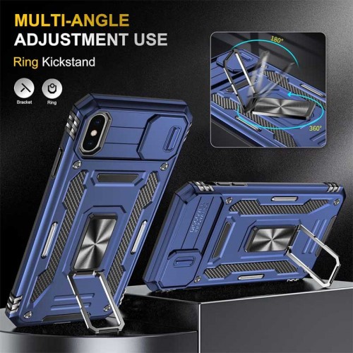 Ударостійкий чохол Camshield Army Ring для Apple iPhone X / XS (5.8") Синій / Navy