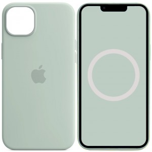 Чехол Silicone case (AAA) with Magsafe and Animation для Apple iPhone 14 (6.1") Бирюзовый / Succulent