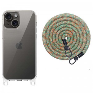 Чохол TPU Transparent with Straps для Apple iPhone 15 (6.1") Green / Red