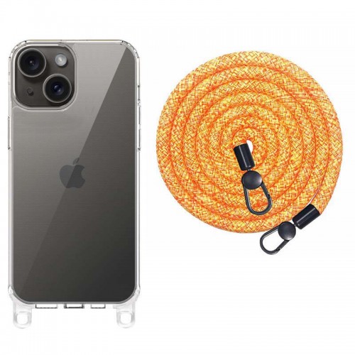 Чохол TPU Transparent with Straps для Apple iPhone 15 (6.1") Orange / White