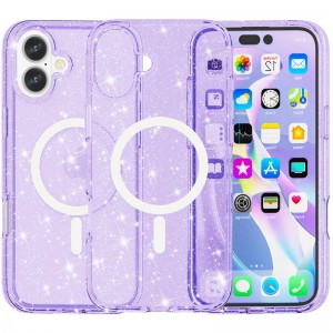 Чохол TPU Galaxy Sparkle (MagFit) для Apple iPhone 16 (6.1") Purple+Glitter