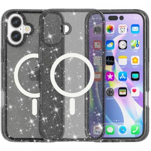 Чохол TPU Galaxy Sparkle (MagFit) для Apple iPhone 16 (6.1") Black+Glitter