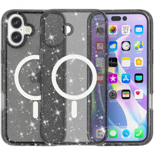 Чохол TPU Galaxy Sparkle (MagFit) для Apple iPhone 16 (6.1") Black+Glitter