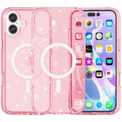 Чохол TPU Galaxy Sparkle (MagFit) для Apple iPhone 16 (6.1") Pink+Glitter