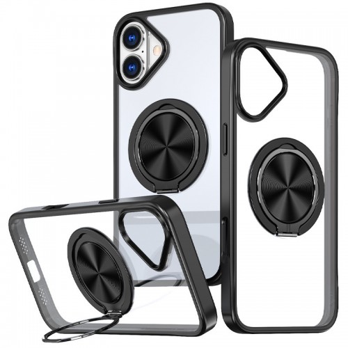 TPU+PC чехол Metal Ring с MagSafe для Apple iPhone 16 (6.1") Черный