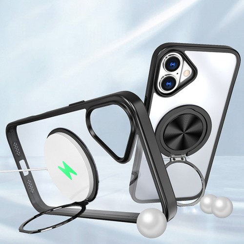TPU+PC чехол Metal Ring с MagSafe для Apple iPhone 16 (6.1") Черный