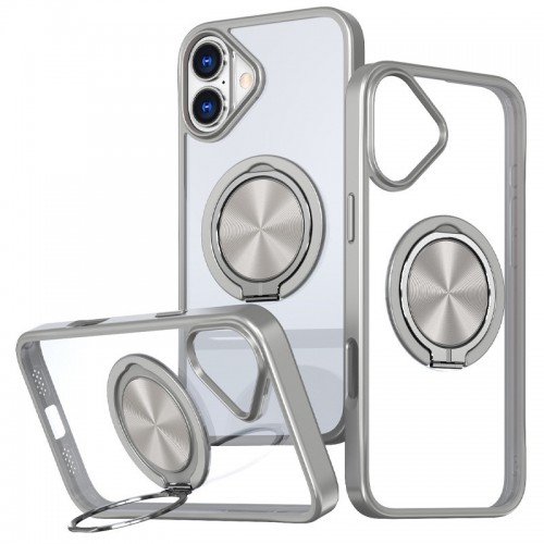 TPU+PC чохол Metal Ring with MagSafe для Apple iPhone 16 (6.1") Сірий