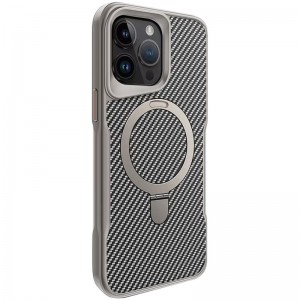 TPU+PC чохол Metal Buttons with MagSafe Carbon Ring для Apple iPhone 15 Pro (6.1") Сірий